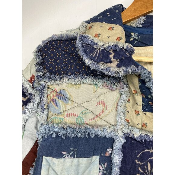 Quilted Patchwork Women's Medium Jacket Blue Artsy Boho - Picture 4 of 13
